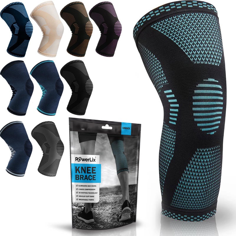 POWERLIX Knee Compression Sleeve Best Knee Brace for Knee Pain for Men Women Knee Support for Running Basketball Volleyball Weightlifting Gym Workout Sports Light Blue XL